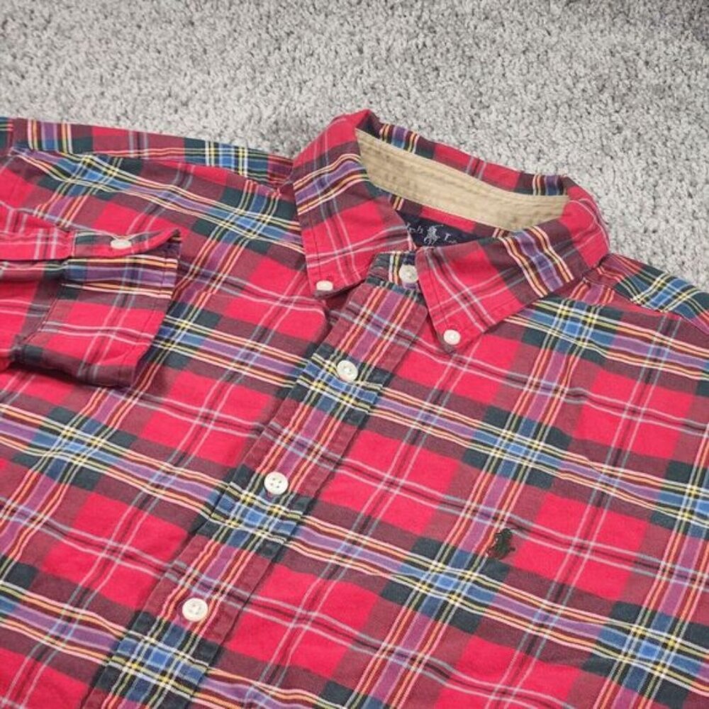 Ralph Lauren Shirt Mens Large Plaid Preppy Career Button Pony Office Thick